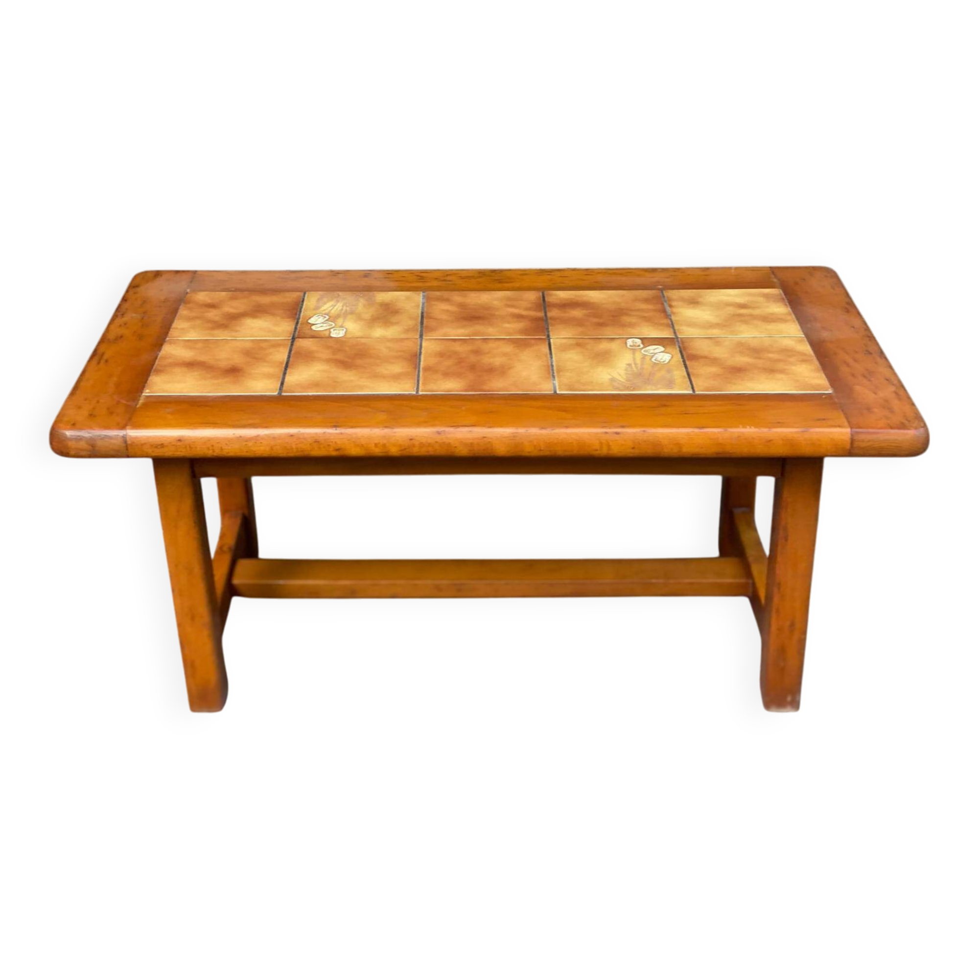 94cm Solid Wood and Tile Farmhouse Coffee Table