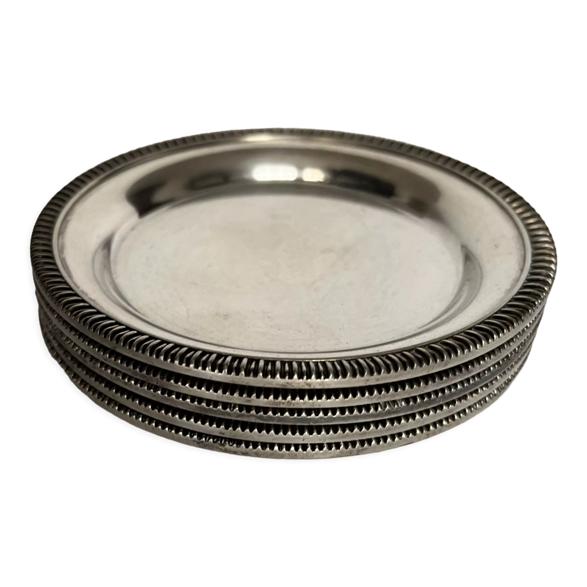 Set of 5 silvered metal coasters
