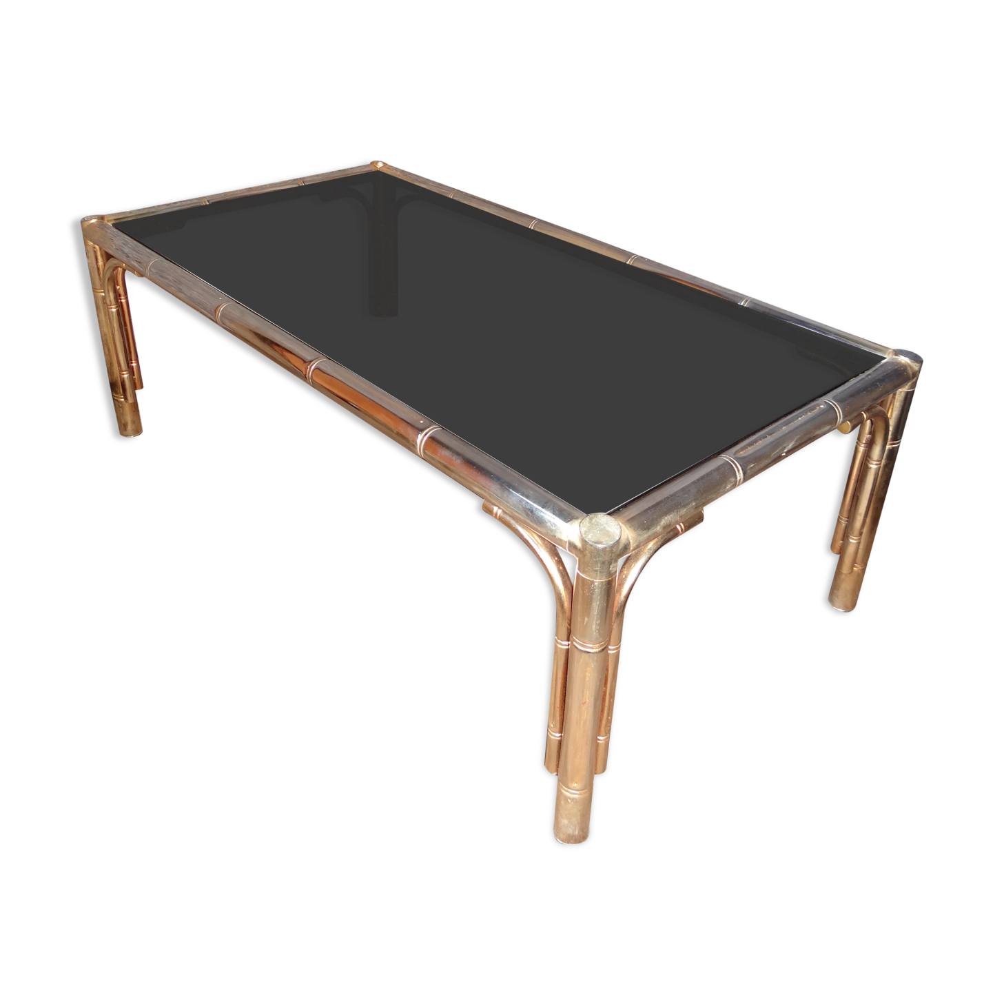 bamboo imitation coffee table and 60s glass tray