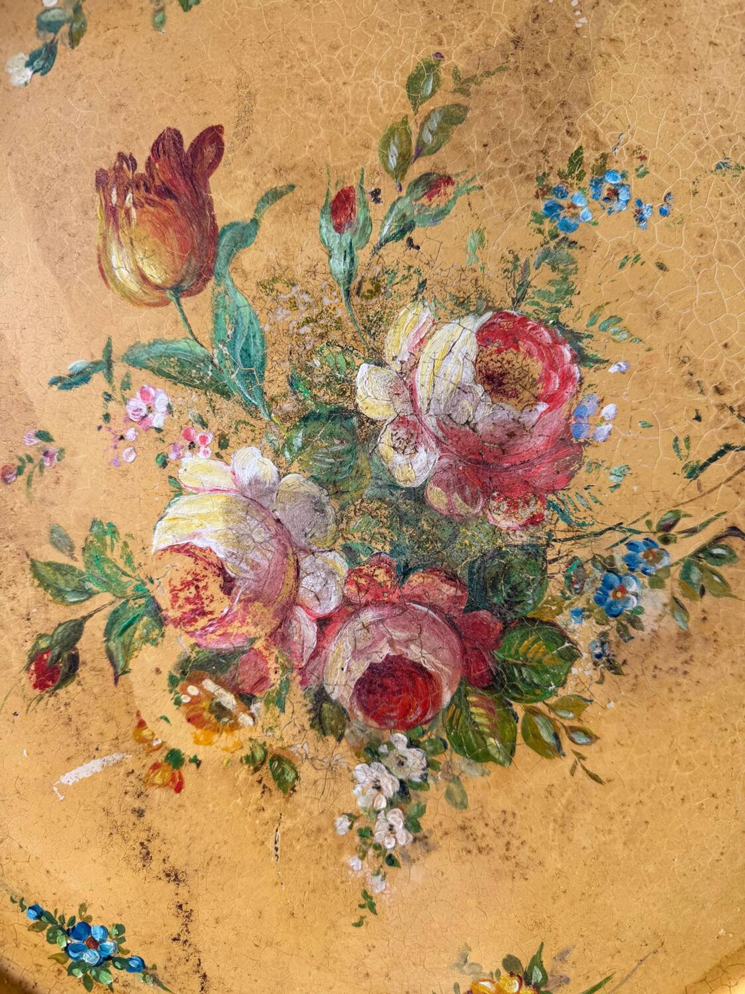 Old and large painted sheet metal tray / late 19th century
