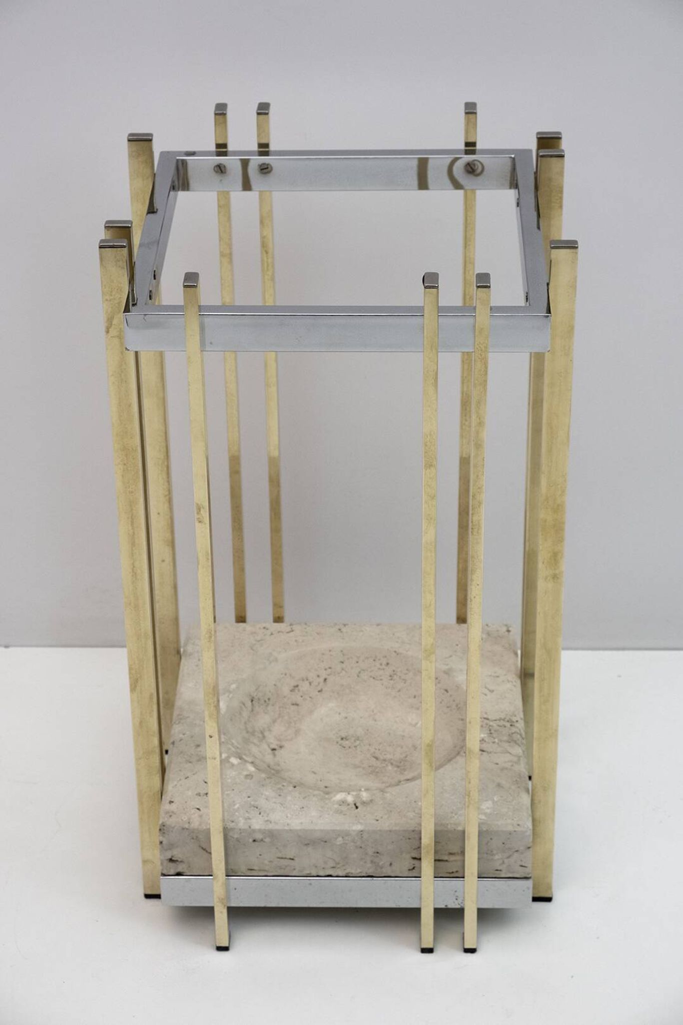Mid-Century Modern Italian Travertine, Chrome and Brass Umbrella Stands, 70