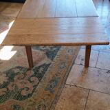 Solid oak farmhouse table with central drawer and extension