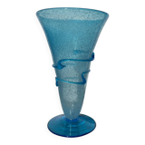 Vase conique en verre bullé bleu turquoise