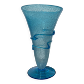 Vase conique en verre bullé bleu turquoise