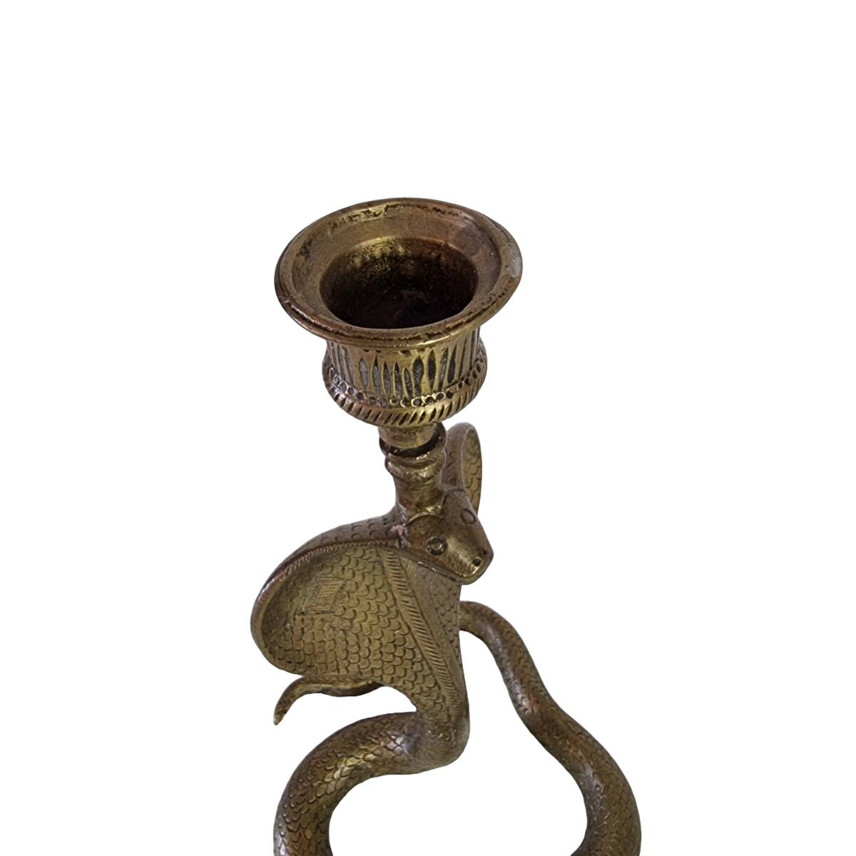 Vintage brass cobra candlestick, 1970s