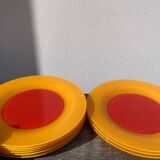 10 yellow and orange glass dinner plates