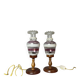 Portuguese Farmhouse rustic wooden table lamps with torch glass shades, 1970s, Set of 2
