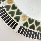 Vintage ceramic mosaic heard tile round mirror , 1970s