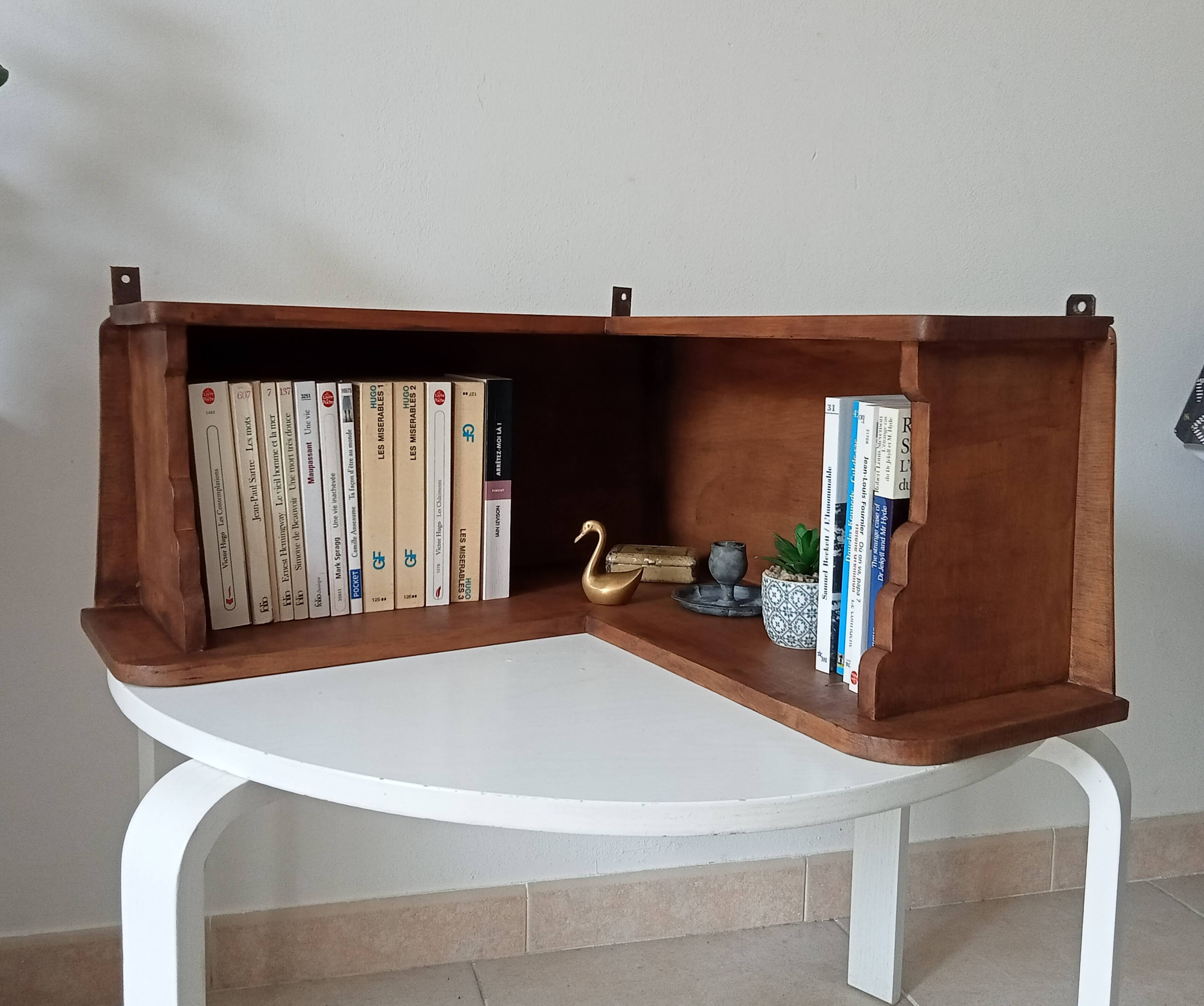 Vintage oak corner wall shelf