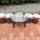 Vintage 1970s rope & rattan coffee table and 4 stools