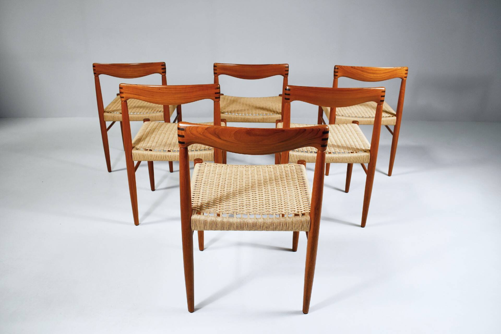 6 wood and rope chairs by Henry Klein for Bramin, 1960s