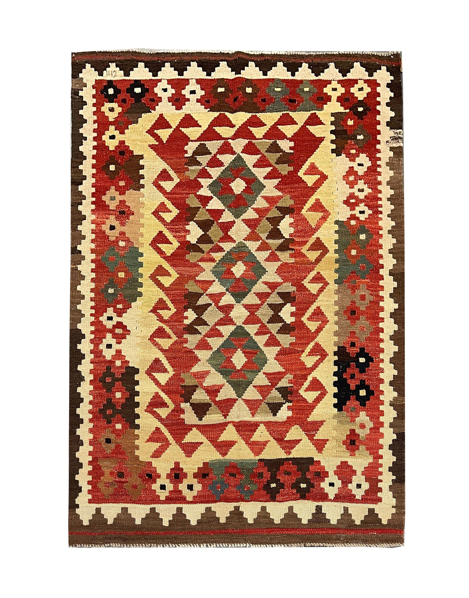 Handwoven Wool Kilim Rug, Modern Geometric Flatweave Carpet 180 x 119 cm