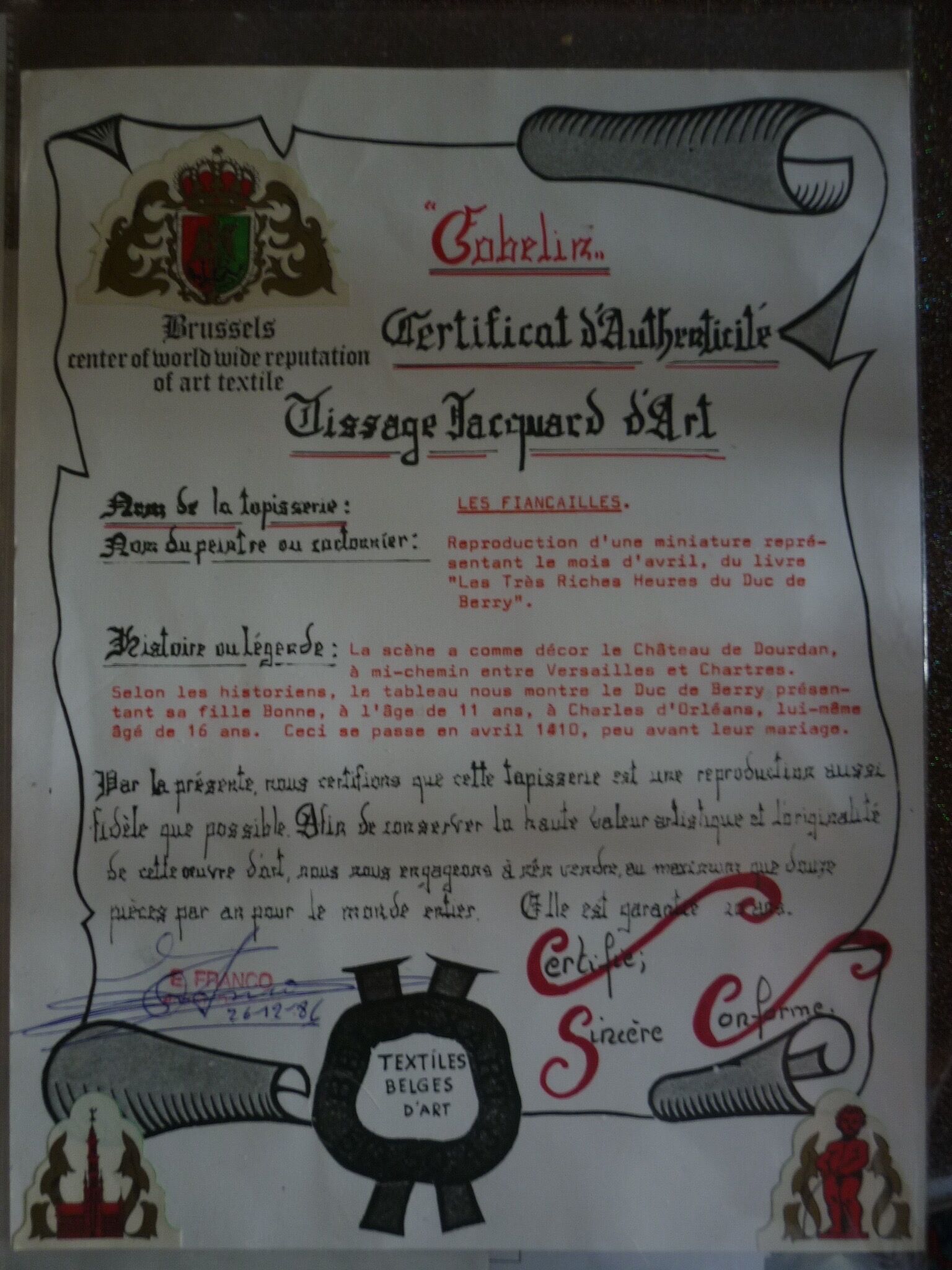 Tapisserie murale Belge Duc du Berry