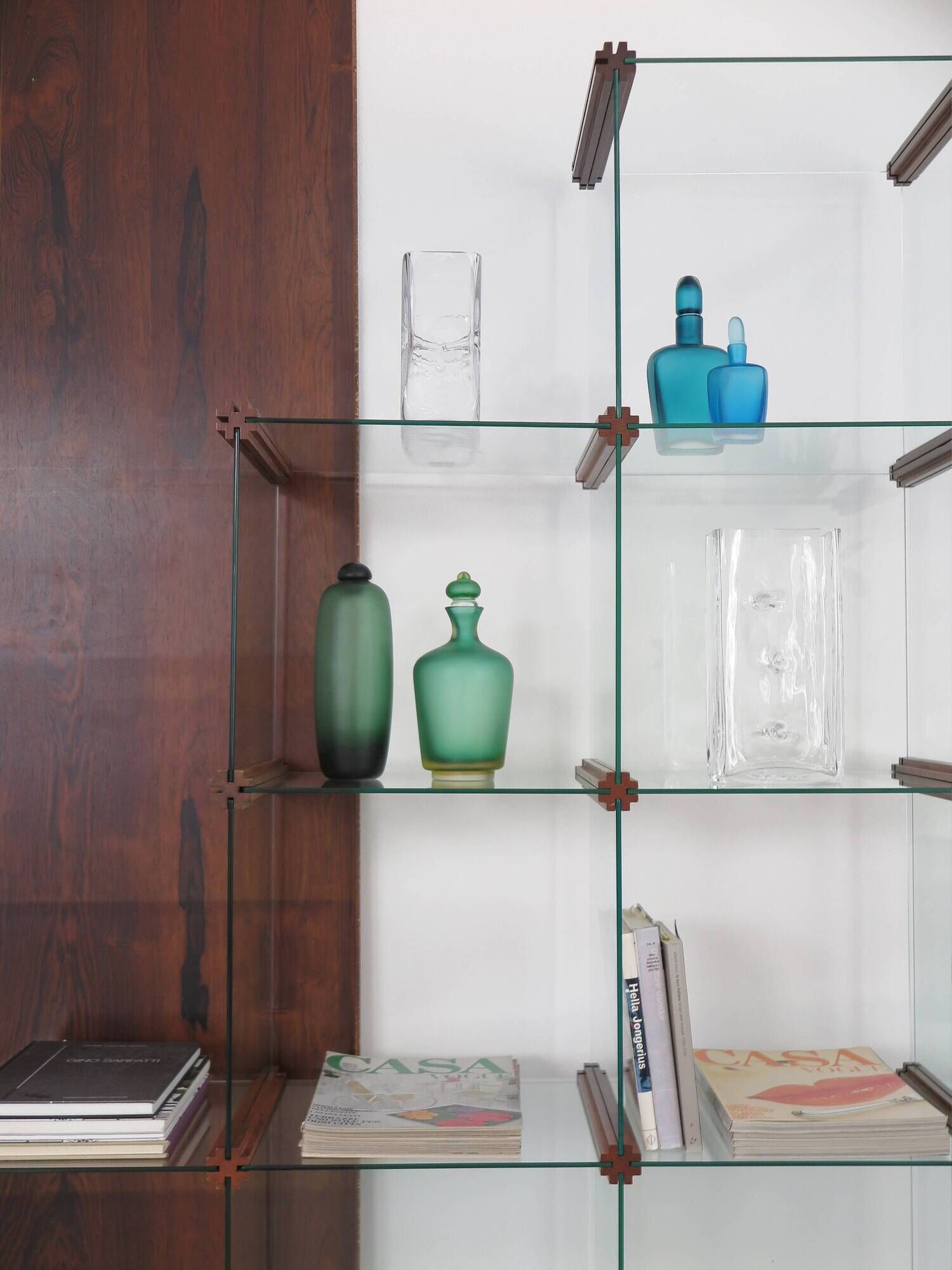 Gallotti & Radice Italian glass and wood bookcase 1980s