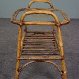 Dutch Design rattan side table with cloud glass top