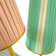 1950s floor lamp with pink and green shade and gold-coloured legs