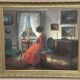 Scandinavian Oil on Canvas – Interior Scene by Bente Berg – Vintage