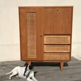 Vintage chene and rattan cabinet 60
