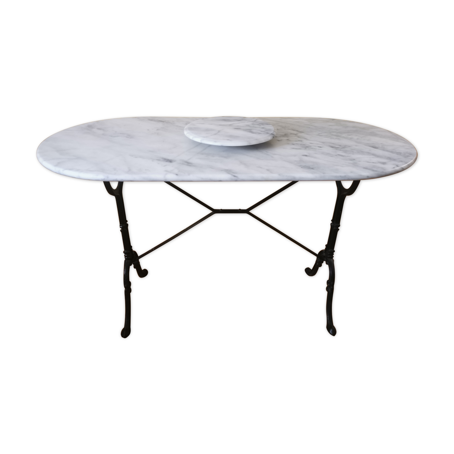 Table bistrot dessus marbre pieds fonte avec plateau tourant