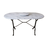 Table bistrot dessus marbre pieds fonte avec plateau tourant