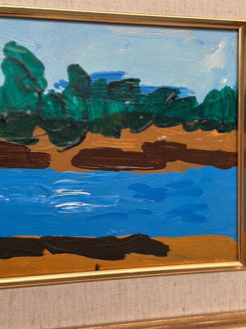 Original Swedish Oil on Panel – "Female Figures by a Stream", attributed to Lars Norrman – Signed – Vintage and Framed – 38 × 74 cm (15 × 29.1 inches)