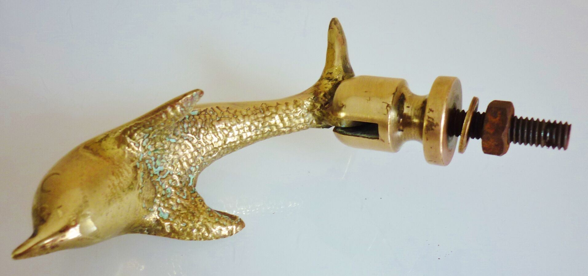 Door knocker with stopper and Maltese cross, solid brass dolphin