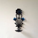 Sculptural Iron and blue glass candle sconce for Dantoft, Denmark 1960's/1970's