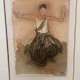 Framed watercolor, signed "M.R 44y"