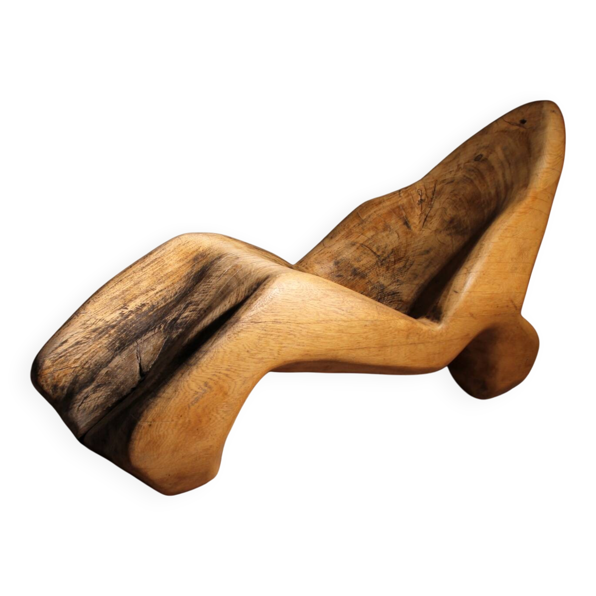 Brutalist Chaise Longue – Lounge Chair in Solid Oak | Germany 1970s