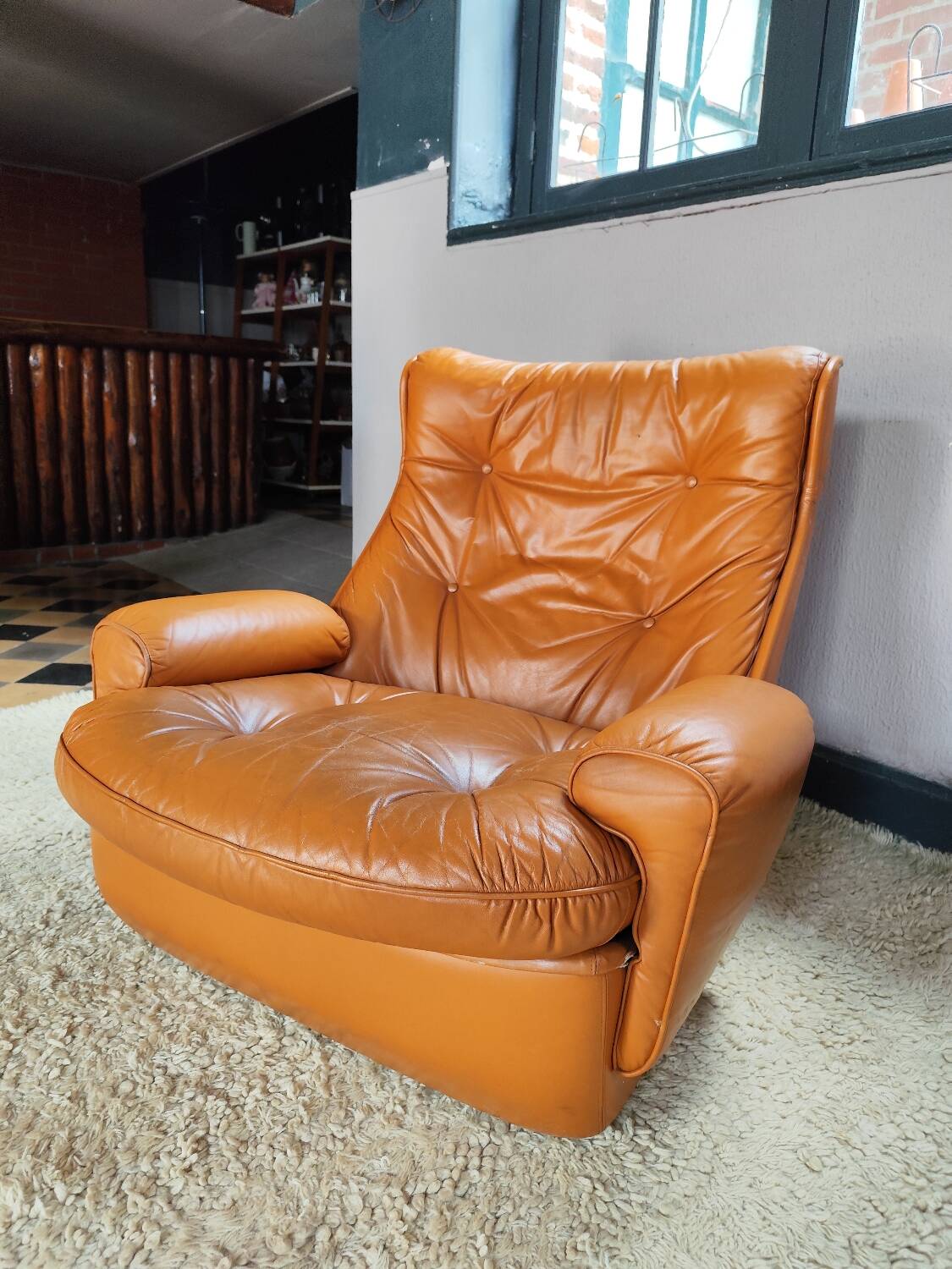 Michel Cadestin leather armchair for Airbone