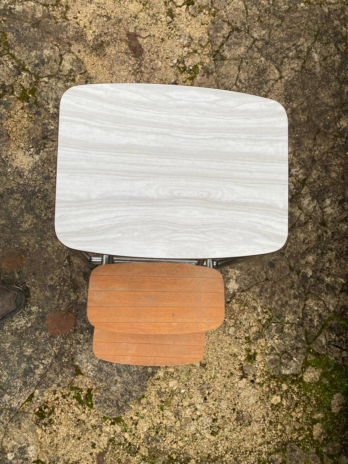 Modular white formica folding step stool from the 70s