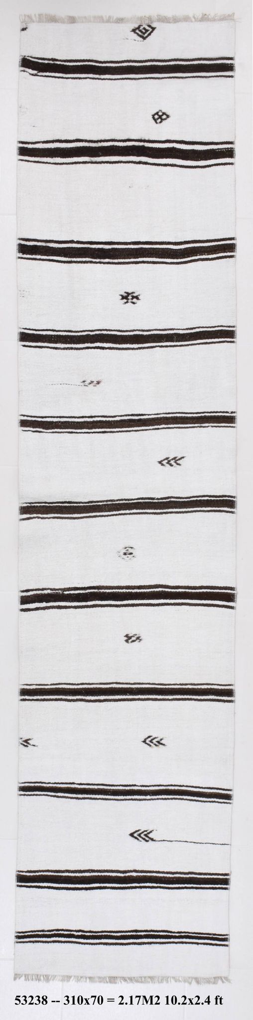 White Brown Striped Turkish Runner Rug, 70x310Cm