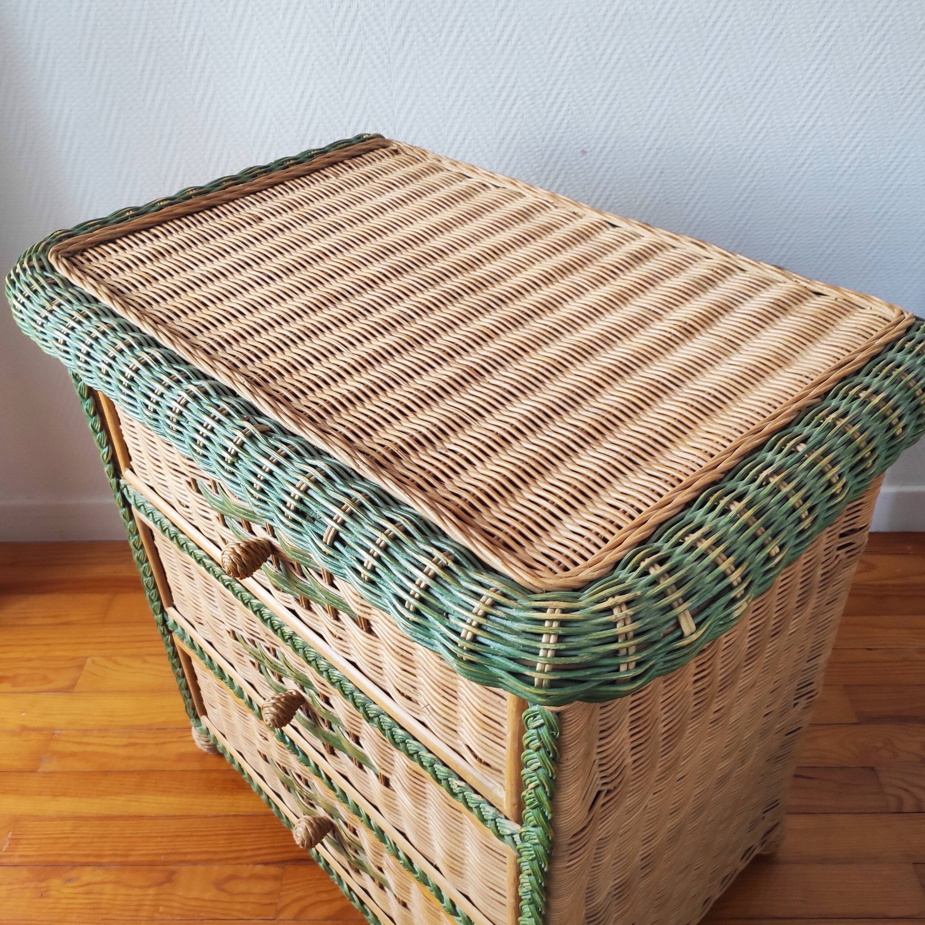 Wicker chest of drawers, 1970s-80s.