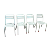 4 chaises vintage tolix bois et métal vert d'eau 1950