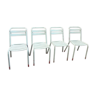 4 chaises vintage tolix bois et métal vert d'eau 1950