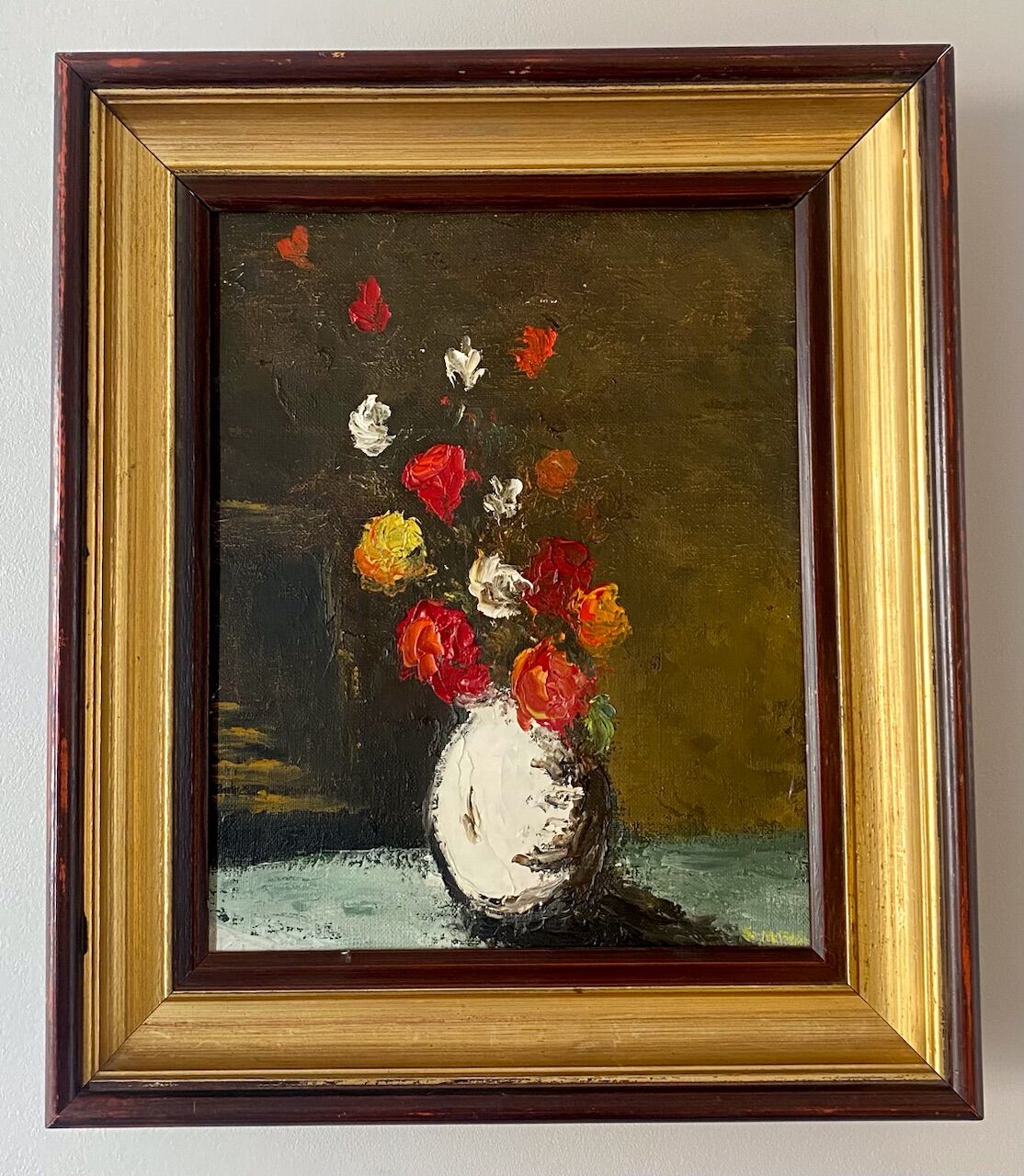 Old painting, still life with flowers signed Saint Alban, XX century