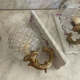 Pair of cut glass and Limoges porcelain wall sconces
