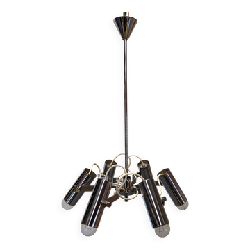 Lustre à 6 spots moderniste en métal chromé, France vers 1970