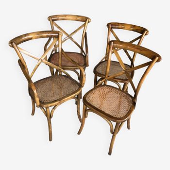 4 chaises bistrot dos croisé en bois Vintage
