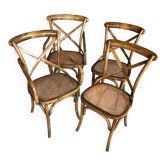 4 vintage wooden cross back bistro chairs