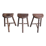 Lot 3 rustic tripod stools in turned wood