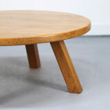 Large Round Rustic Vintage Brutalist Coffee Table in Oak