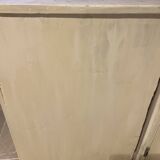 Sturdy antique sideboard with solid wood and drawers.