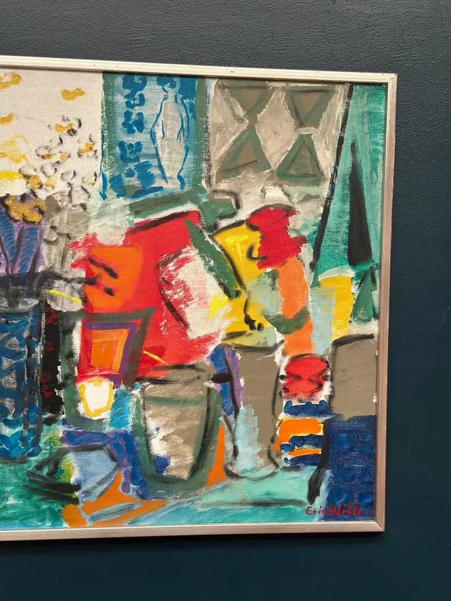 Large Original Swedish Oil on Canvas – “Still Life with Flowers” by Eric With (1916–2000) – Signed – Vintage & Framed – 89×70.5cm