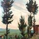Landscape painting oil on panel Tuscan school 1930s signed
