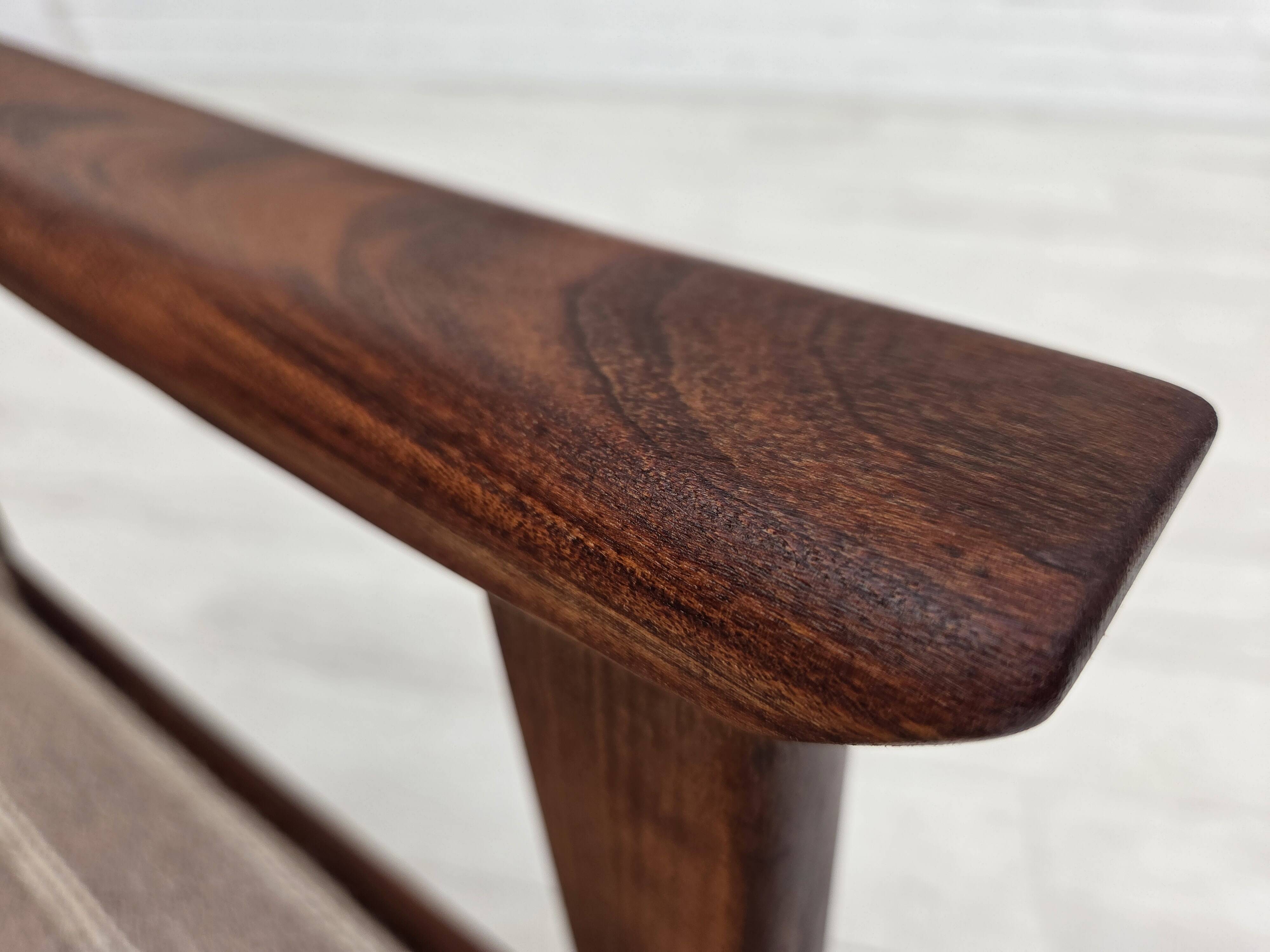 1970s, Danish highback armchair, furniture wool, teak wood, original.