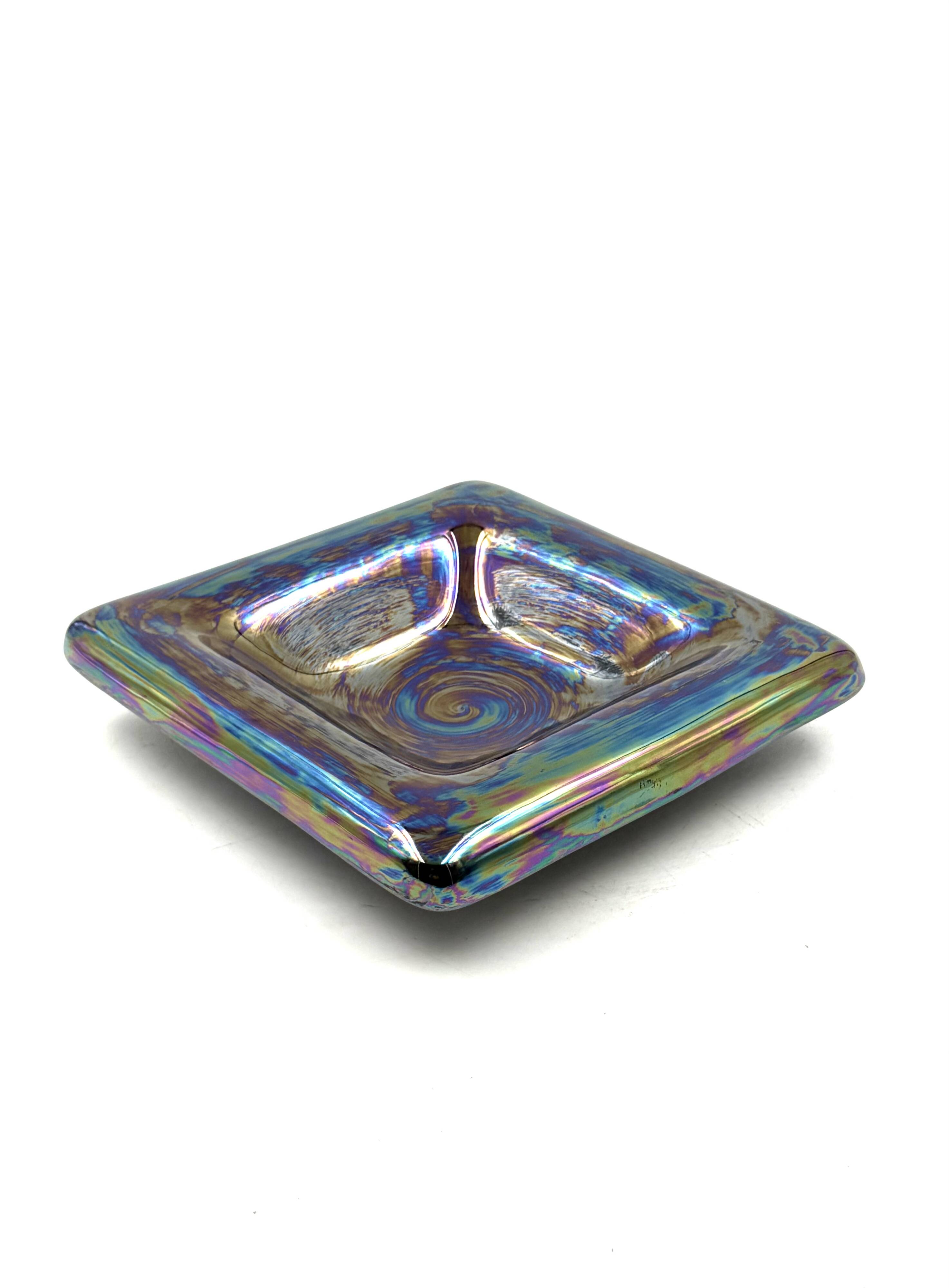 Mid-century modern iridescent ceramic ashtray/ vide poche, Paoli Italy 1970