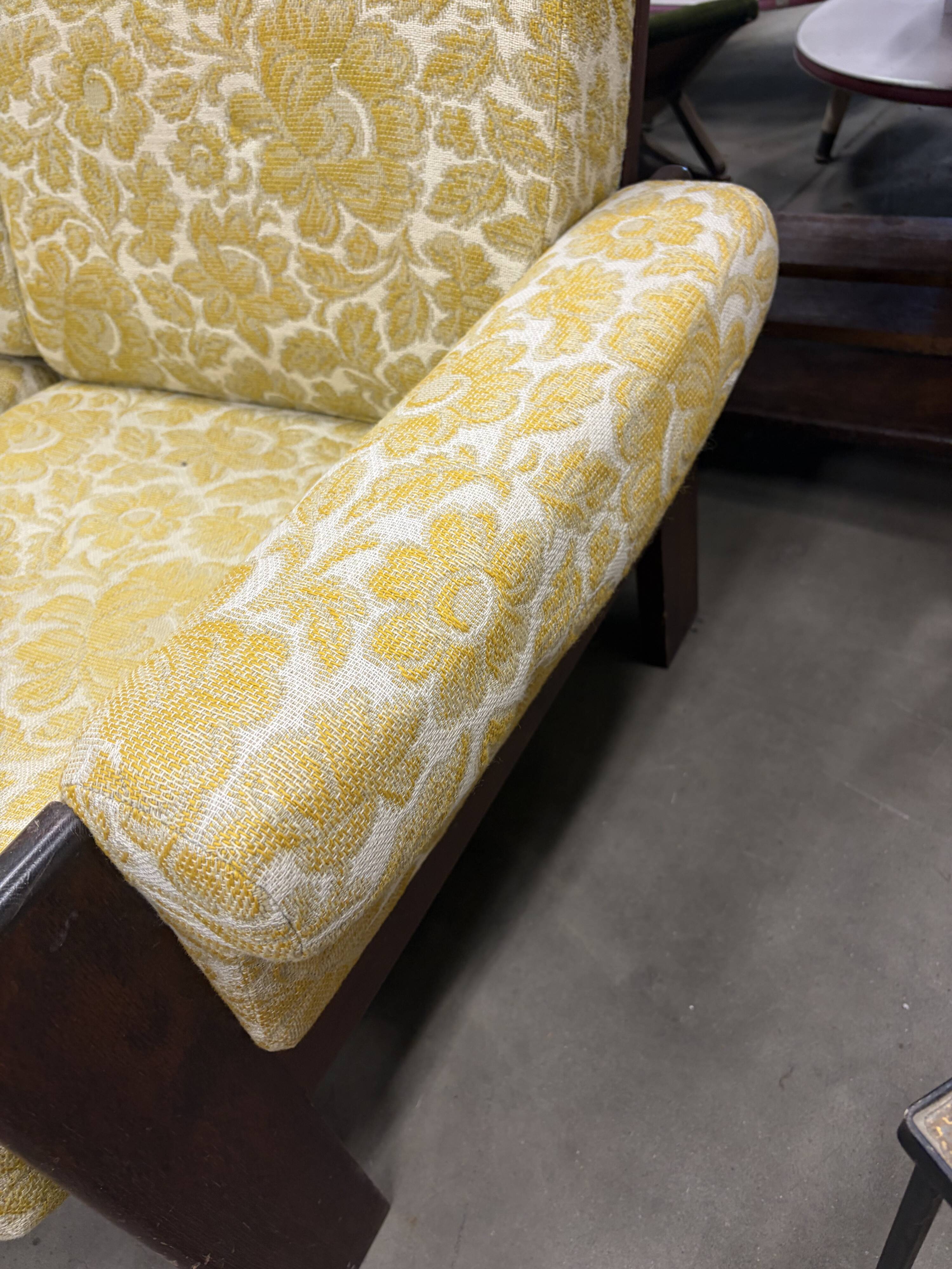 Vintage wooden sofa / armchair with yellow accent