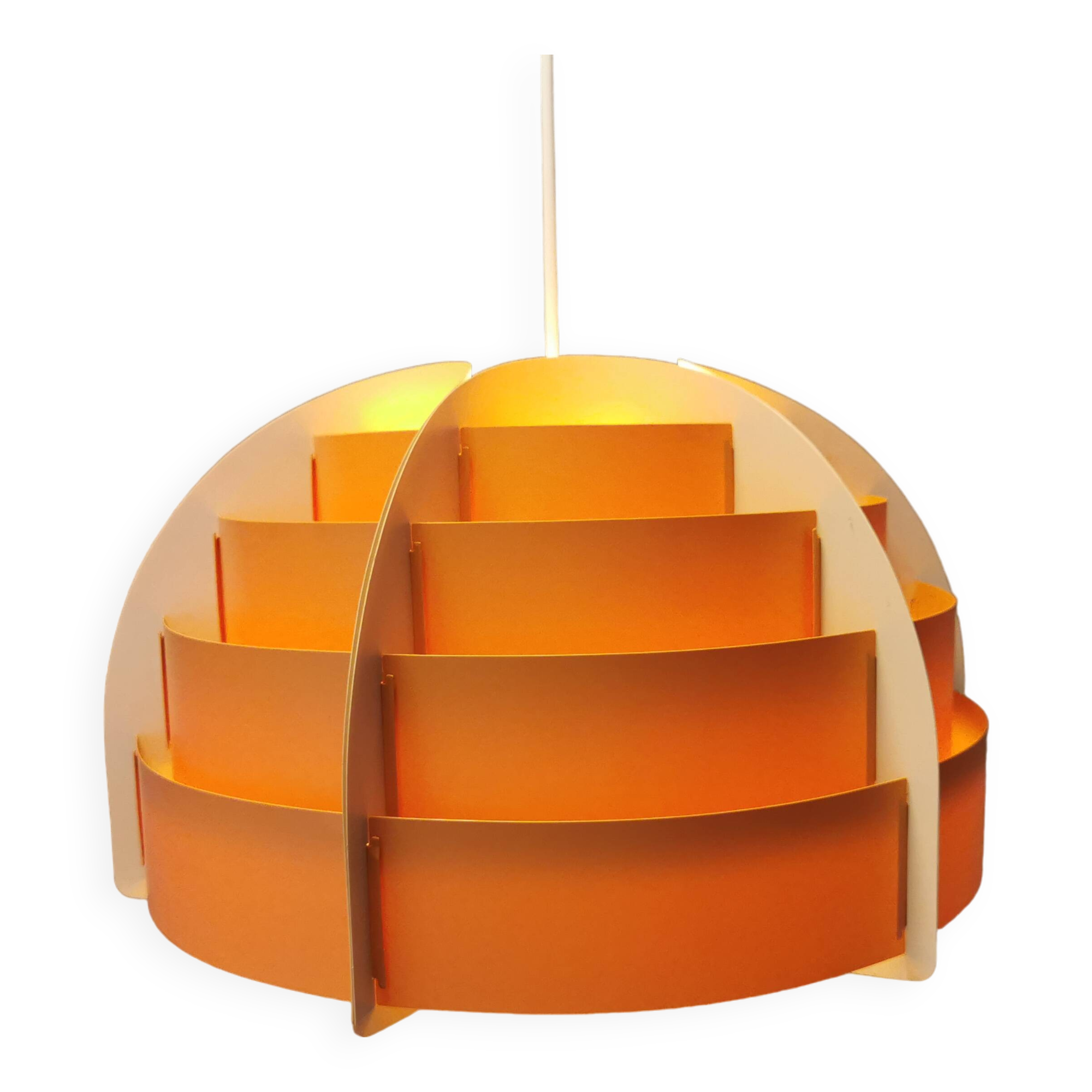 Hanging lamp made of plastic slats by Lars Schiøler for Hoyrup Lighting Denmark 1976.