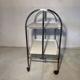 Vintage folding trolley in chromed metal and enamelled trays